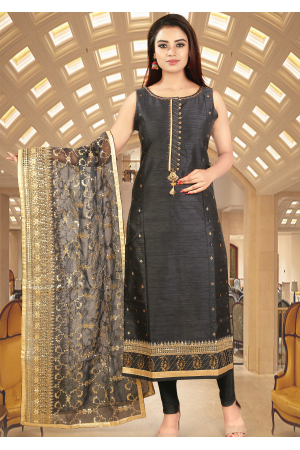 Bluish Grey Color Art Silk Straight Cut Chudidar